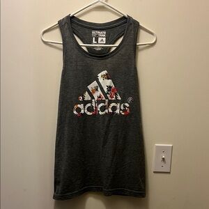 Adidas Dark Gray Floral Logo Tank Top size large